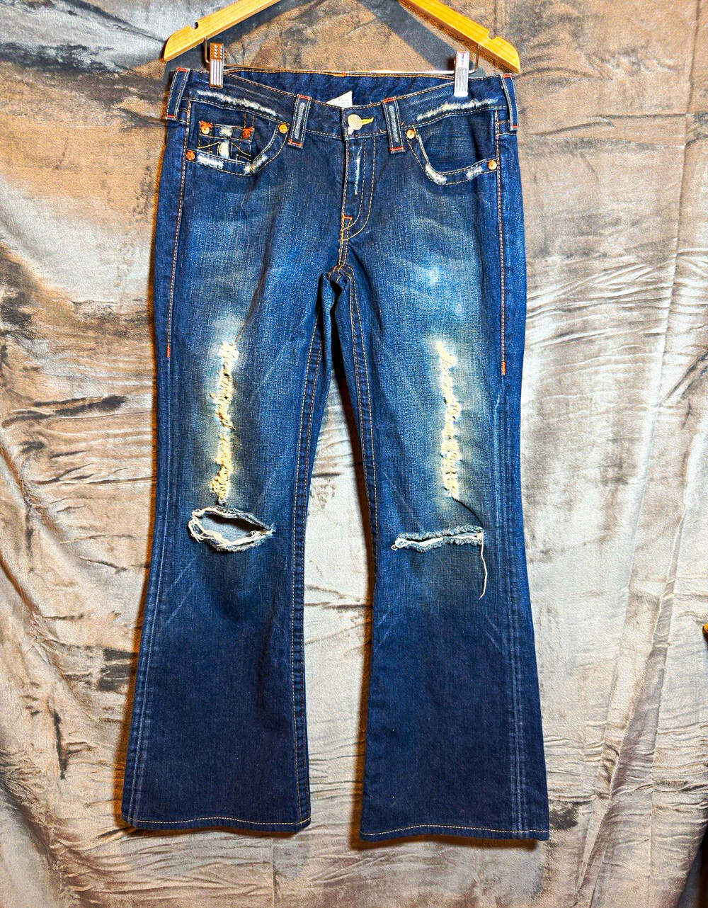 True Religion Women’s Bobby Flare  Distressed Jeans Streetwear Grunge